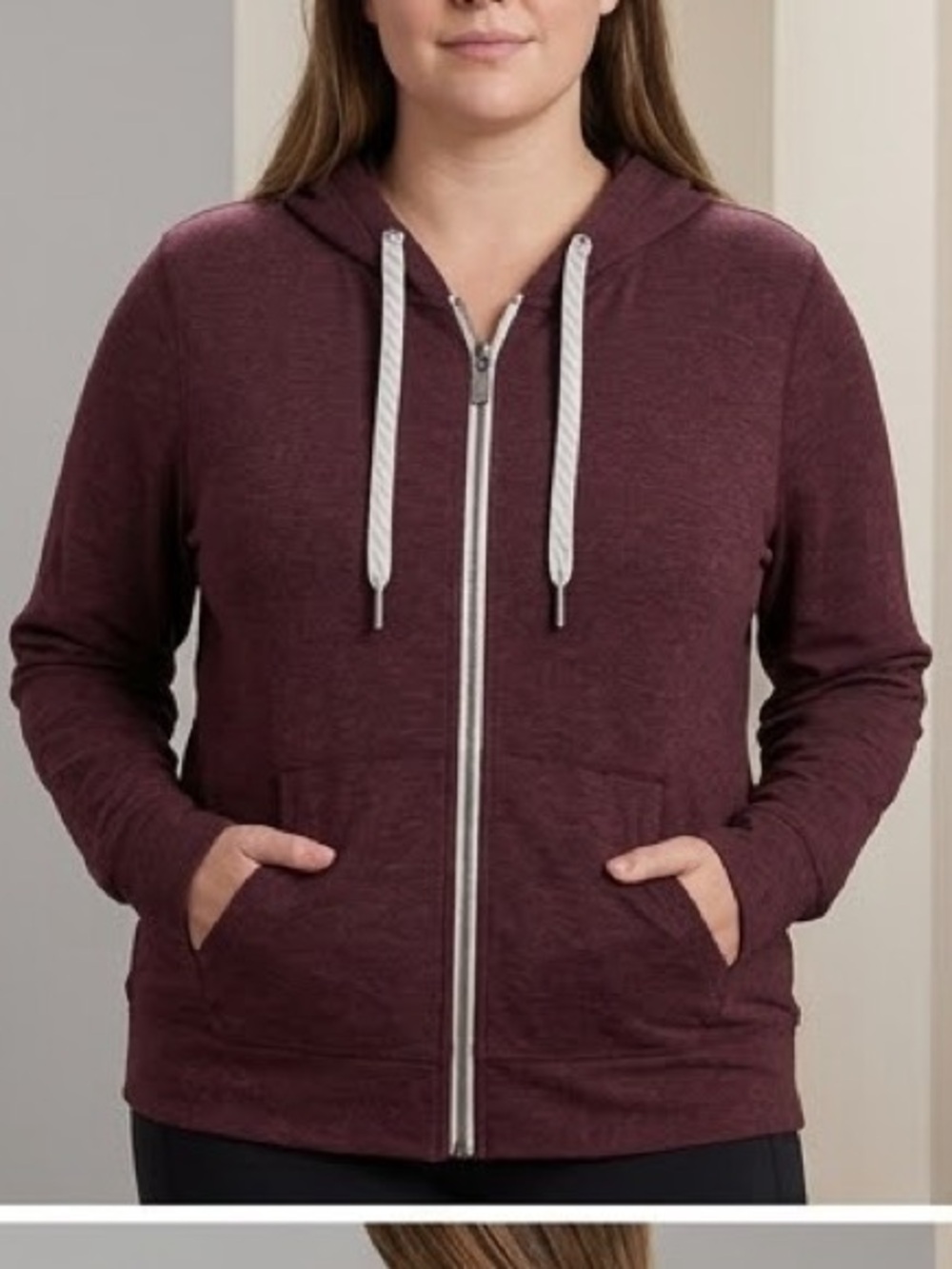 Vuori Maroon Zip Hoodie with White Drawstrings